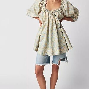 For Love And Lemons X FREE PEOPLE Floral Mini Dress - Yellow and Blue